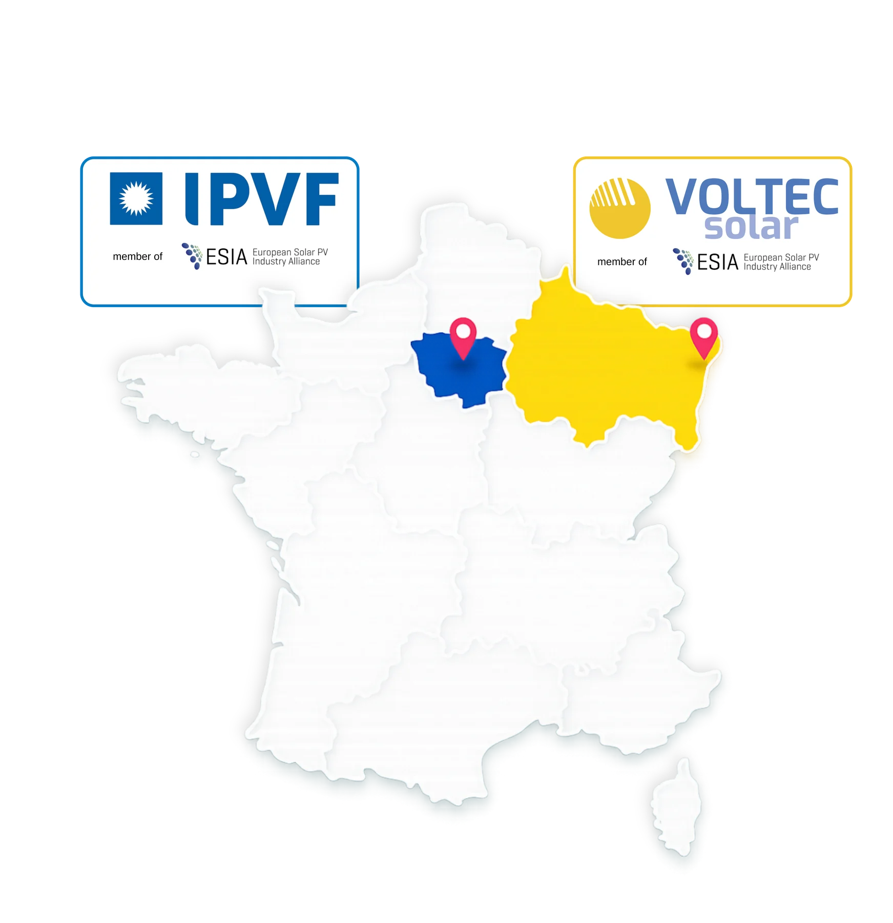 Carte du projet IPVF et Voltec Solar en France